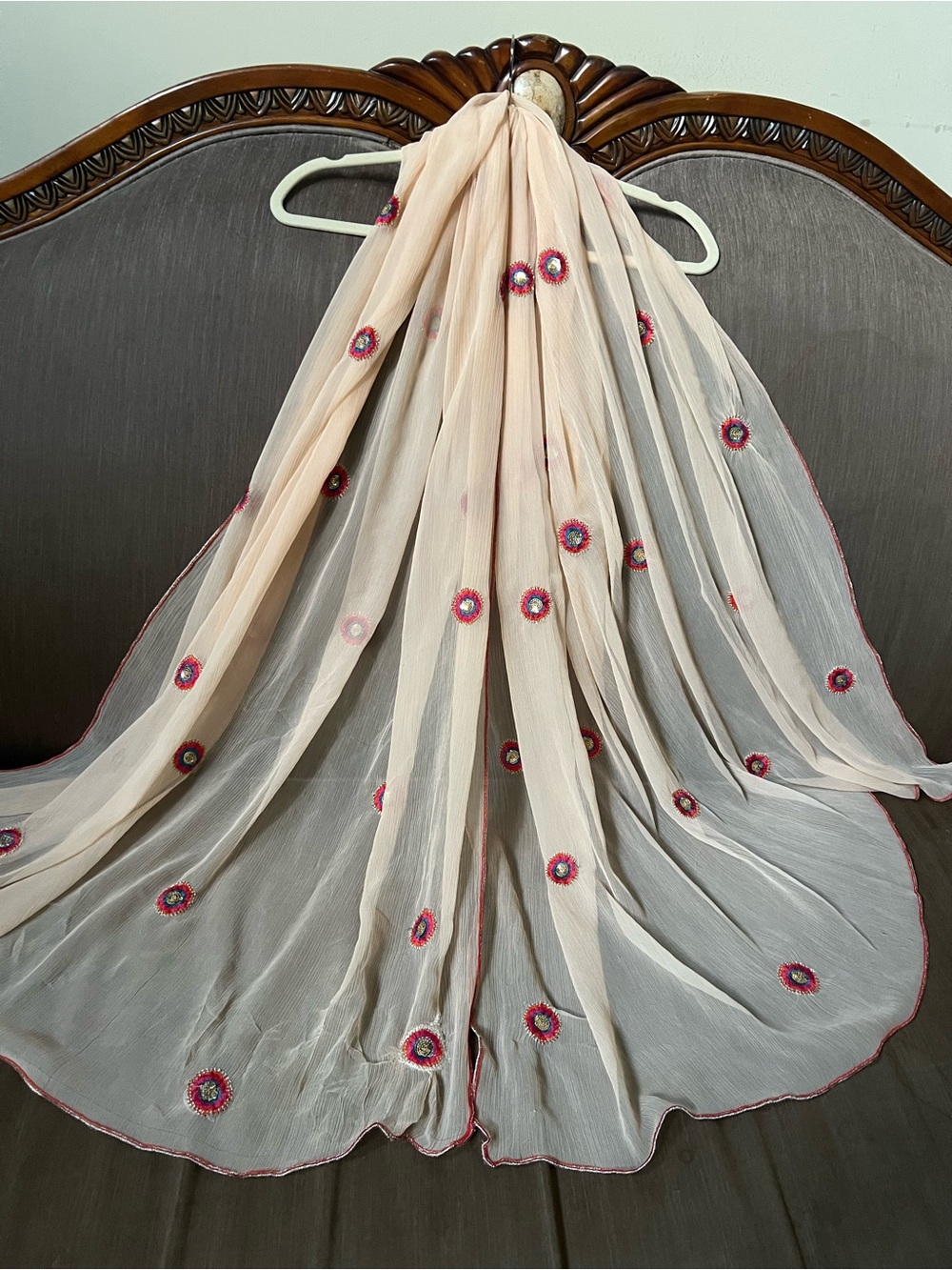 Elegant Peach Embroidered Scarf - Women's Accessory